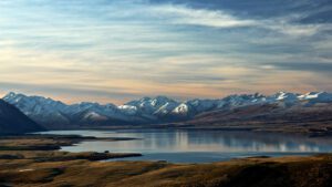 Lake by the mountains.