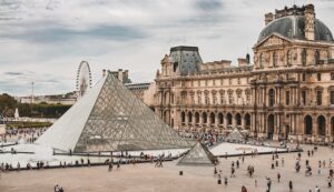 Louvre museum daytime exterior view