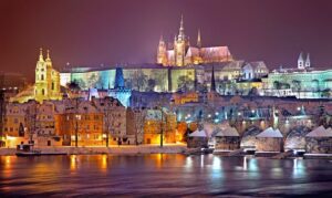 The Gothic cathedral in Prague during the night hours