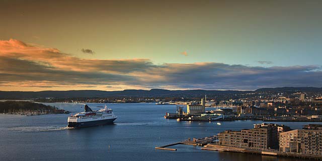 Oslo Norway harbour at sunset