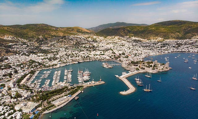 Bodrum Turkey harbour aerial view