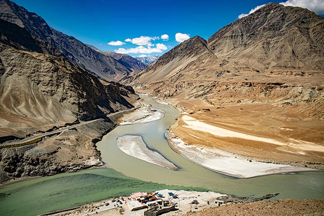 Confluence of Zanskar and Indus Rivers in Leh, Ladakh, India