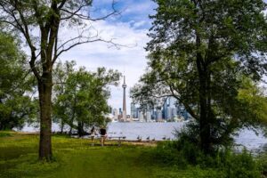 A view of the Toronto waterfront from one of its islands.