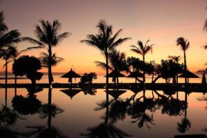 Bali resort hotel at sunset