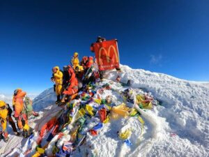 Climbers on top of Mount Everest