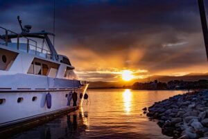 yacht at sunset