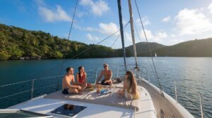 two couples on a sailing yacht