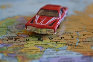 model car on map of europe