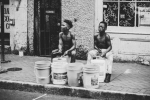 men playing drums in Nigeria street