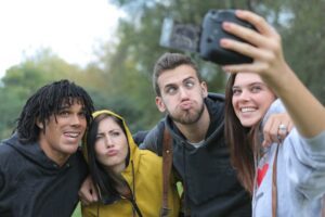 Group of friends taking photos on the Ohio trip